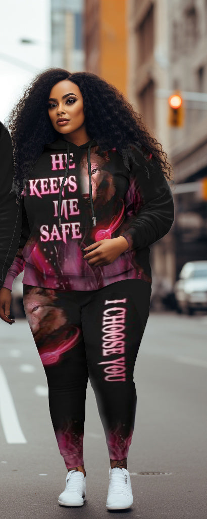 Big & Tall Blue Pink Graphic Hoodie Sweatpants Set for big men view 3