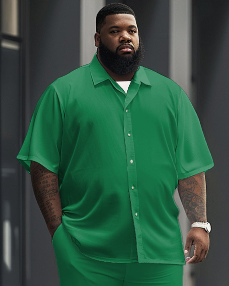 Big & Tall Green Solid Color T-Shirt Pants Set for big men view 2