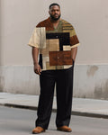 Big & Tall Brown Colorblock Graphic T-Shirt Pants Set for big men view 1