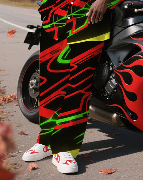 Big & Tall Geometric Streetwear T-Shirt Pants Set for big men view 3