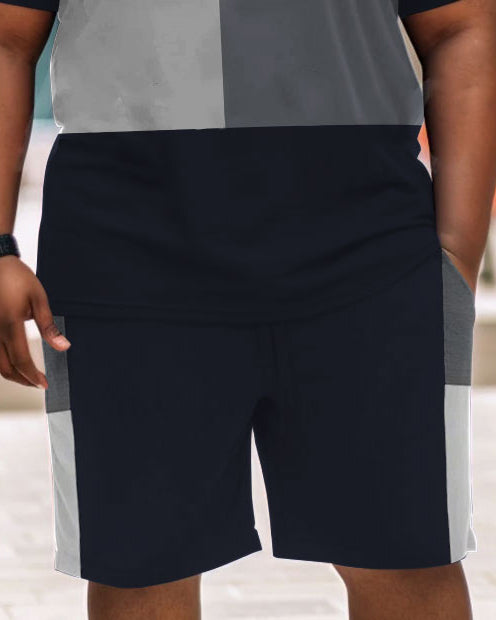 Big & Tall Geometric Striped T-Shirt Shorts Set for big men view 3