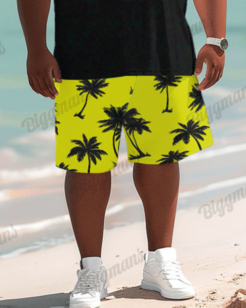 Big & Tall Yellow Hawaiian T-Shirt Shorts Set for big men view 6