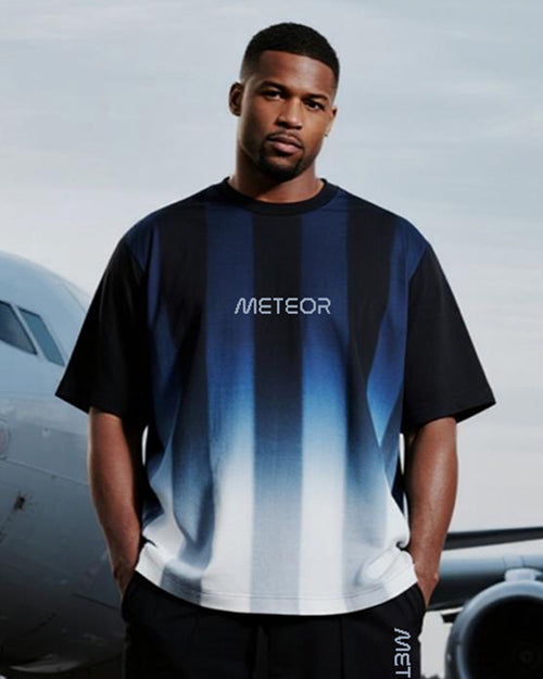 Big & Tall Blue Gradient Striped T-Shirt Pants Set for big men view 2