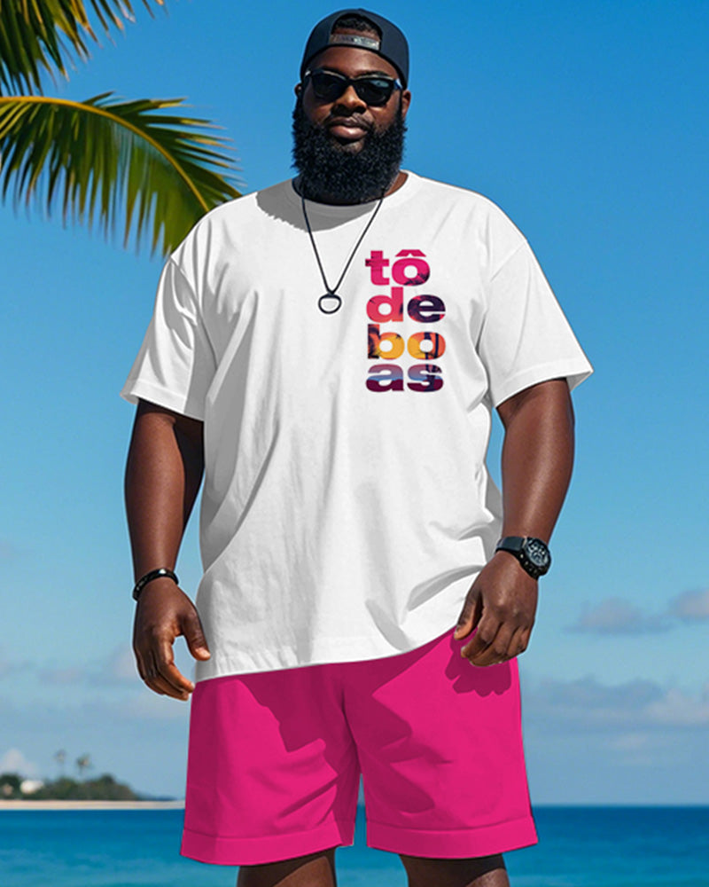 Big & Tall Hawaiian Gradient T-Shirt Shorts Set for big men view 1