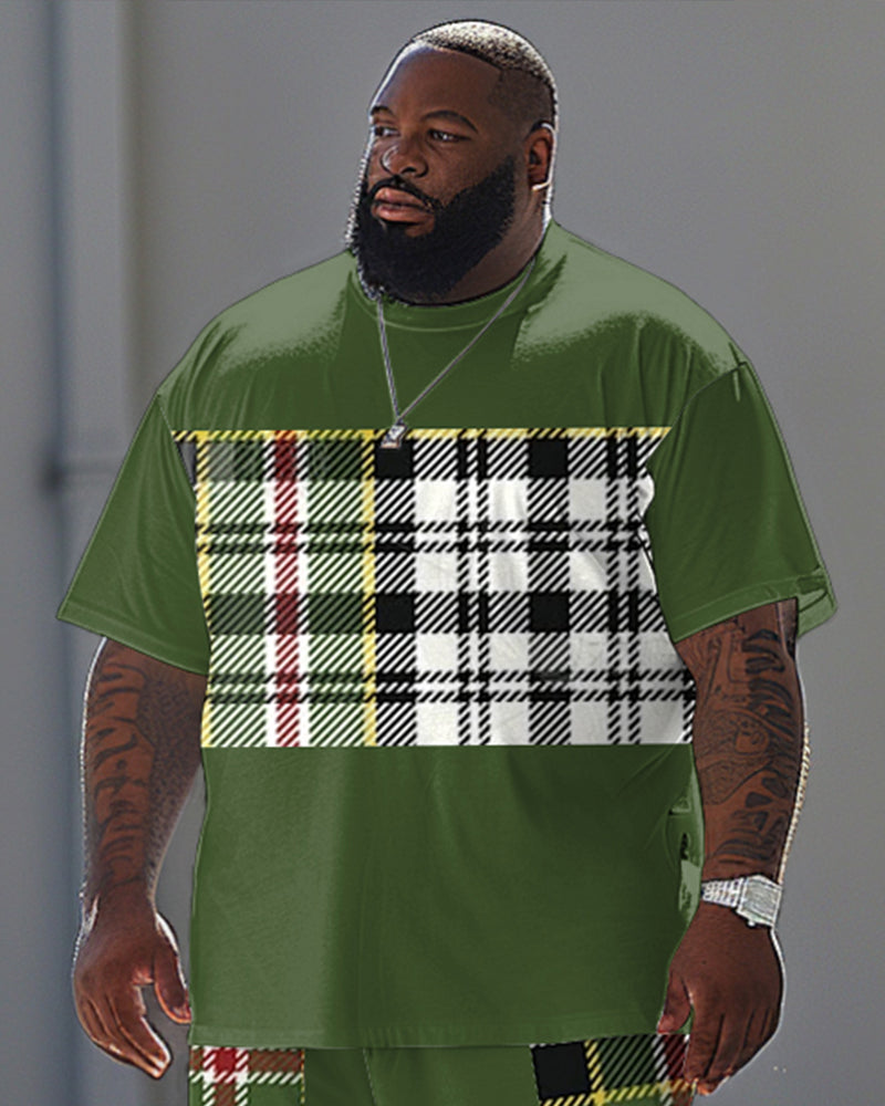 Big & Tall Plaid T-Shirt Pants Set for big men view 2