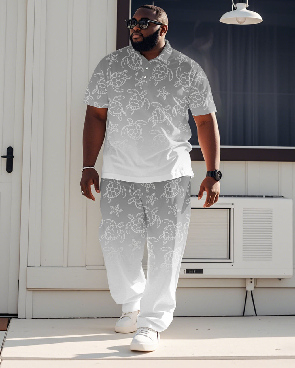 Big & Tall White Gray Hawaiian Jeans for big men view 1