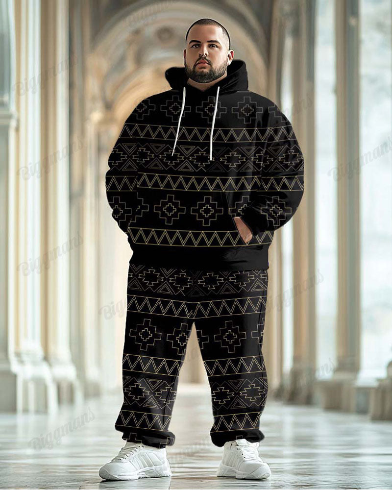 Big & Tall Black Geometric Hoodie Sweatpants Set for big men view 1