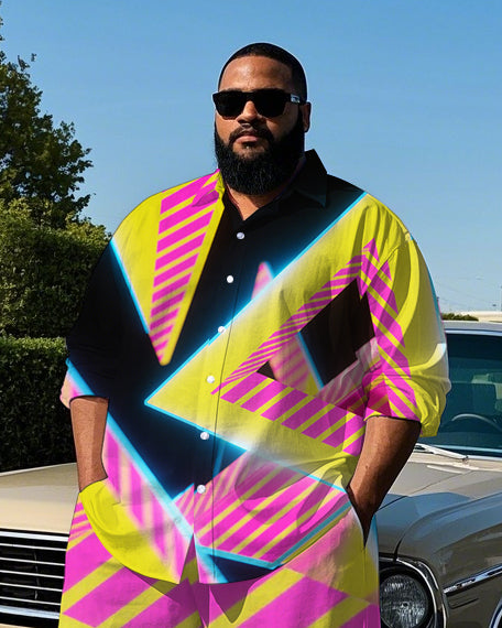 Big & Tall Geometric T-Shirt Pants Set for big men view 1