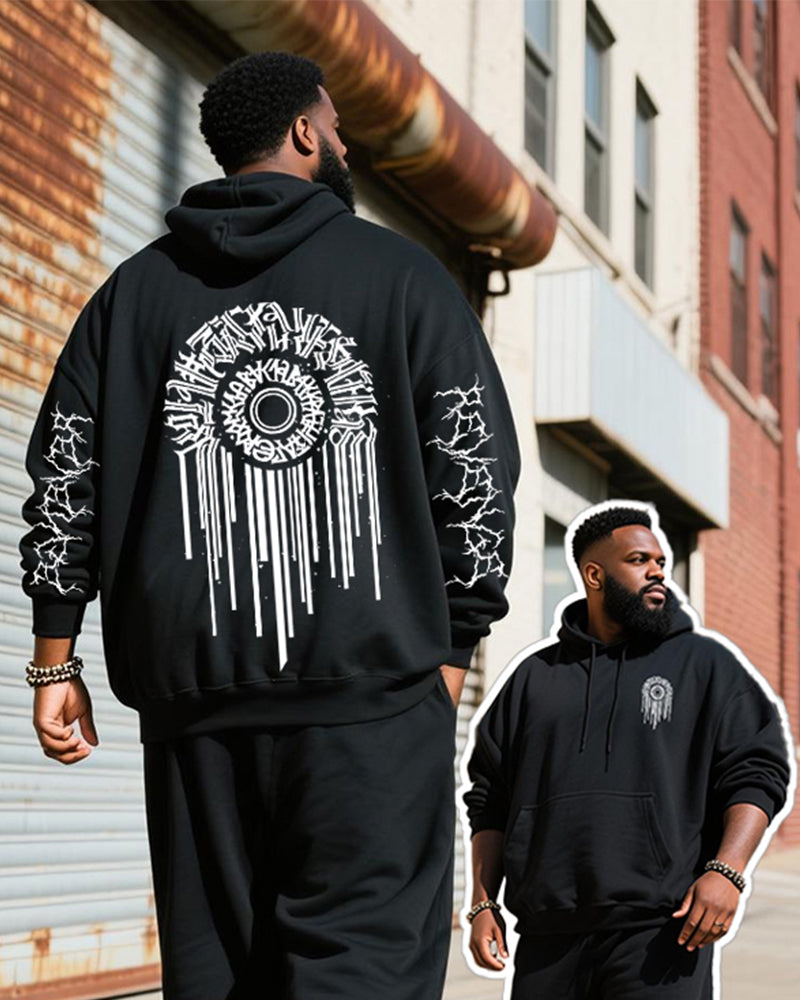 Big & Tall Black Graphic Hoodie Sweatpants Set for big men view 2