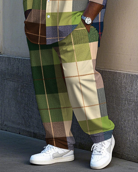 Big & Tall Green Plaid T-Shirt Pants Set for big men view 3