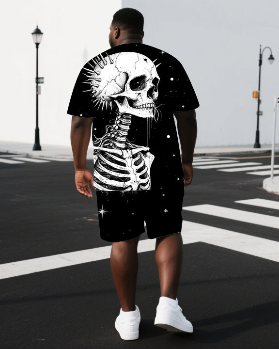 Big & Tall Graphic Skull T-Shirt Shorts Set for big men view 1
