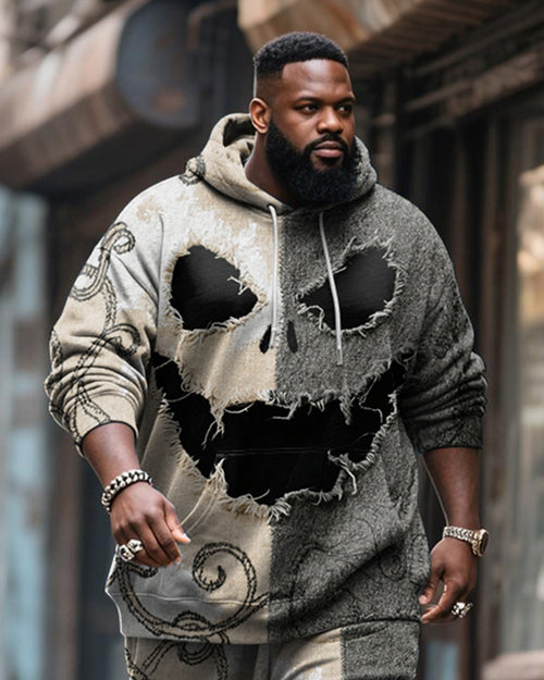 Big & Tall Graphic Skull Hoodie Sweatpants Set for big men view 2