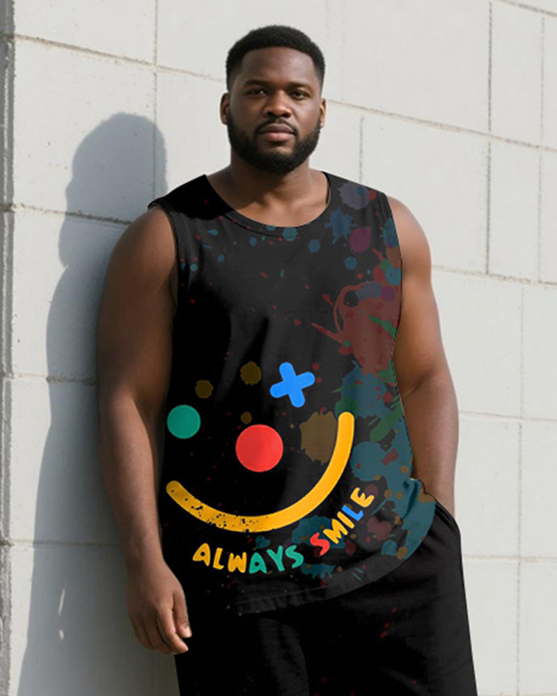 Big & Tall Black Gradient Graphic Vest Pants Set for big men view 2