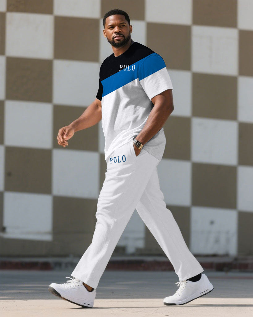 Big & Tall Black White Colorblock T-Shirt Pants Set for big men view 2