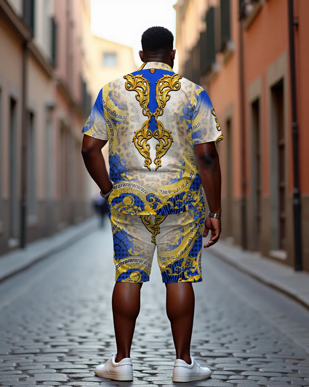 Big & Tall Blue Graphic T-Shirt Shorts Set for big men view 2