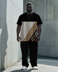 Big & Tall Black Geometric Graphic T-Shirt Pants Set for big men view 1