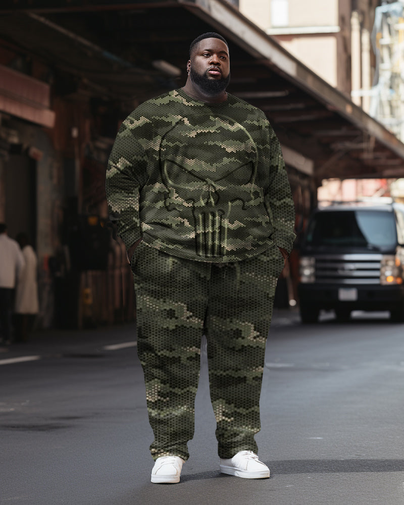 Big & Tall Camouflage Skull Hoodie Sweatpants Set for big men view 1