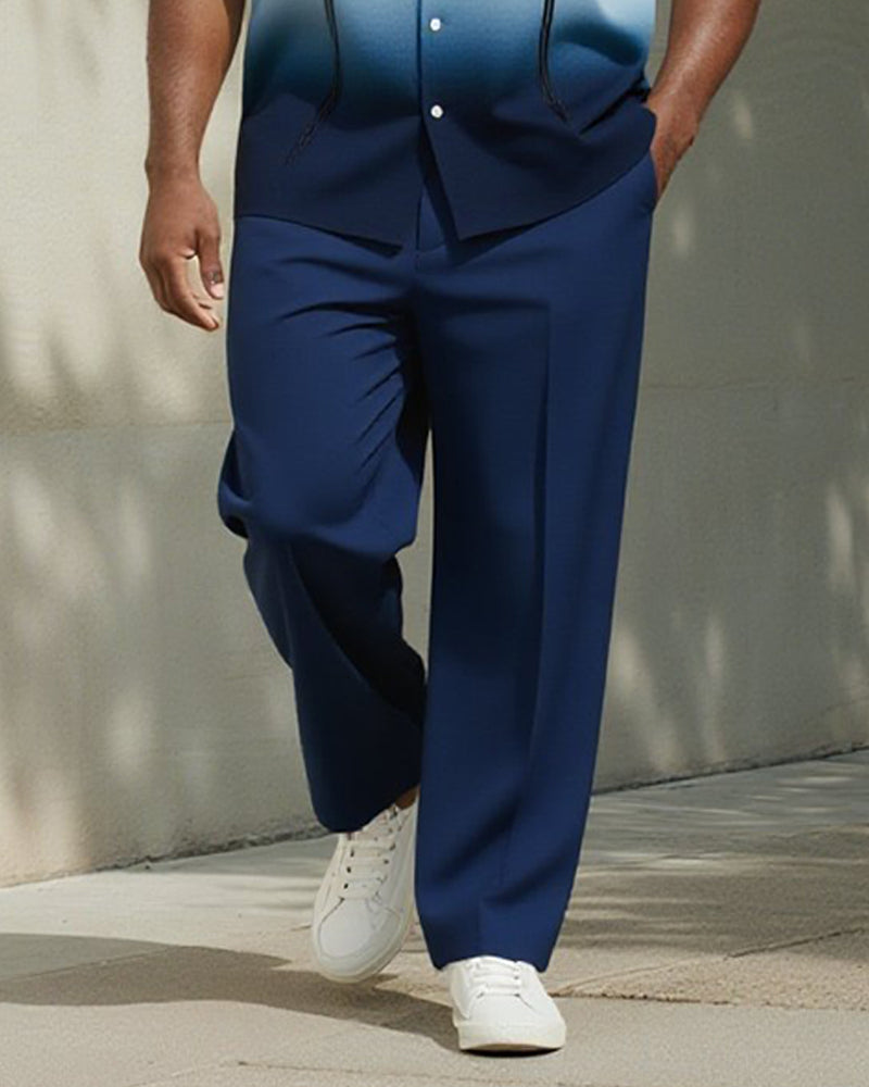 Big & Tall Blue Gradient Striped T-Shirt Pants Set for big men view 3