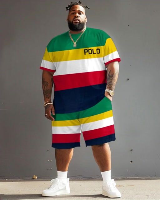 Big & Tall Colorblock T-Shirt Shorts Set for men view 4