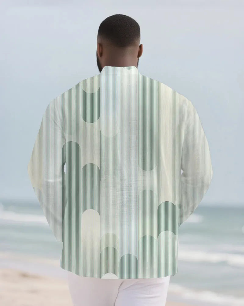 Big & Tall Green Geometric Striped Long Sleeve Shirt for big men view 3
