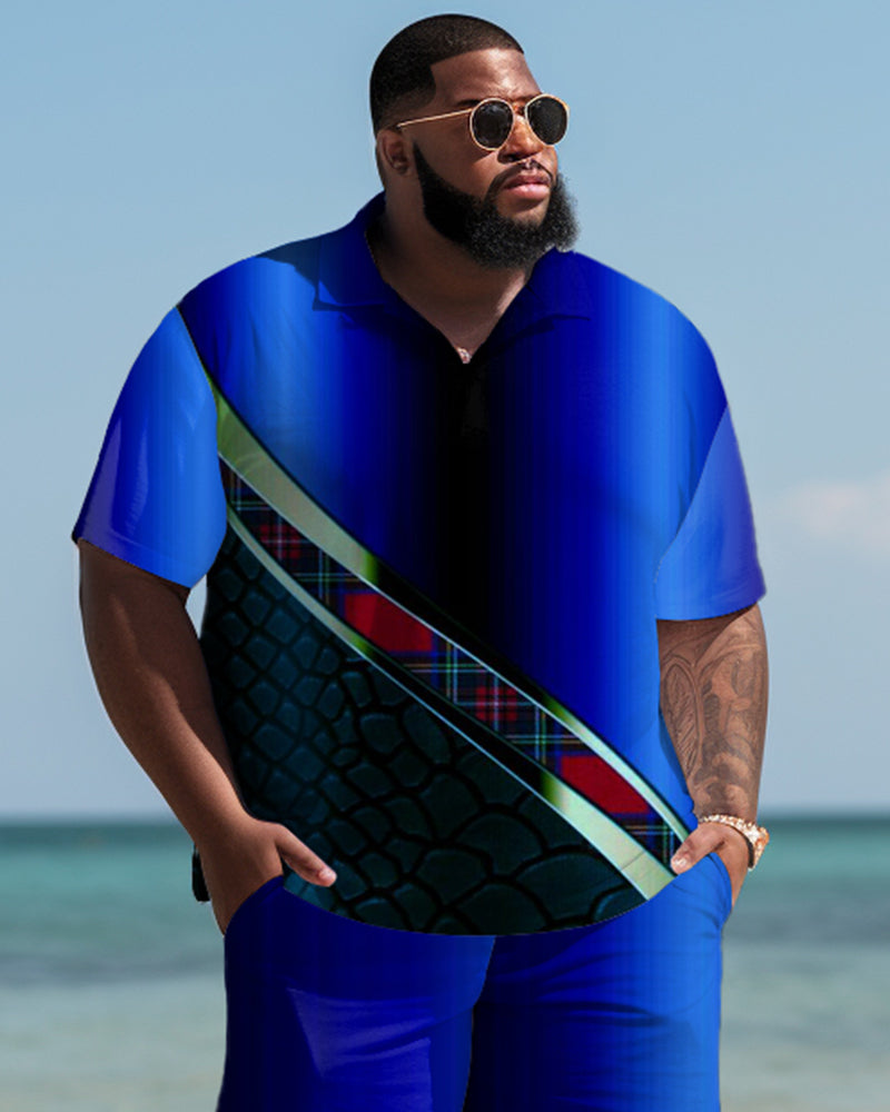 Big & Tall Hawaiian Colorblock T-Shirt Shorts Set for big men view 3