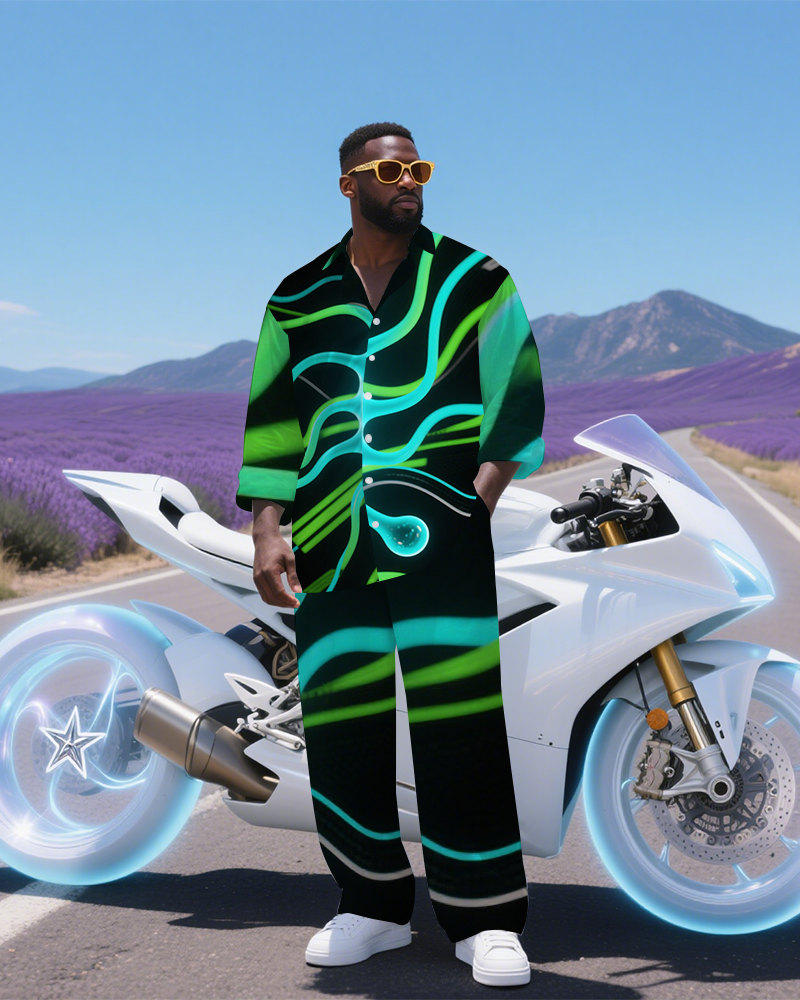 Big & Tall Gradient Geometric T-Shirt Pants Set for big men view 2