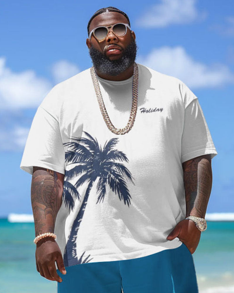 Big & Tall Hawaiian Graphic T-Shirt Shorts Set for big men view 3
