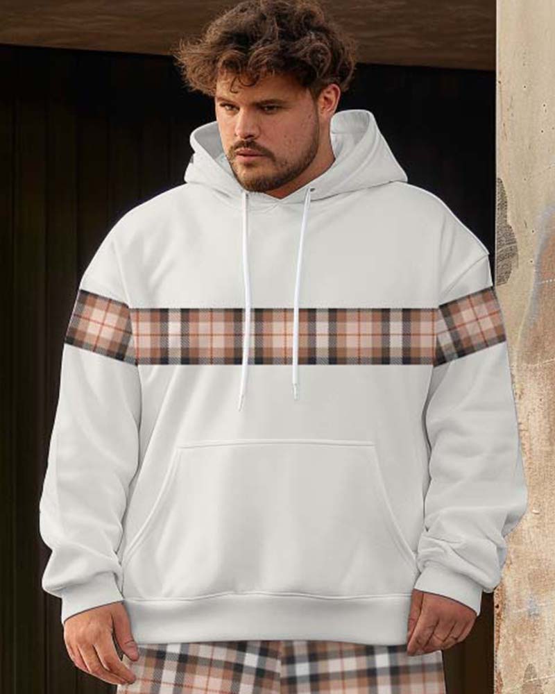Big & Tall Plaid Streetwear Hoodie Sweatpants Set for big men view 2