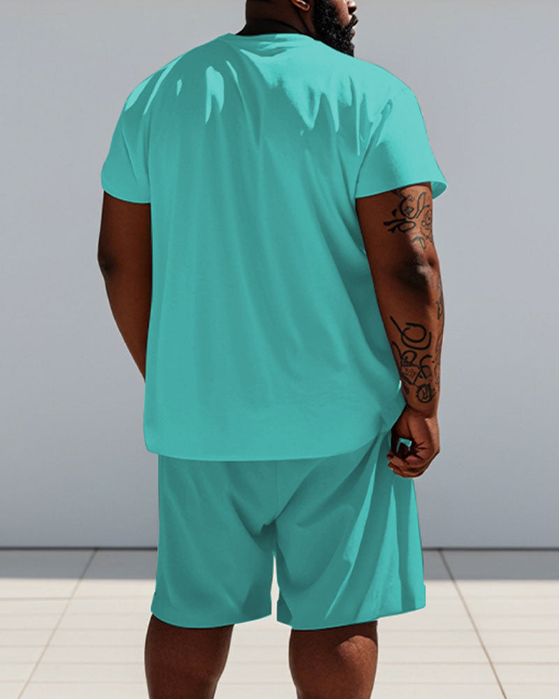 Big & Tall Green Graphic T-Shirt Shorts Set for big men view 4