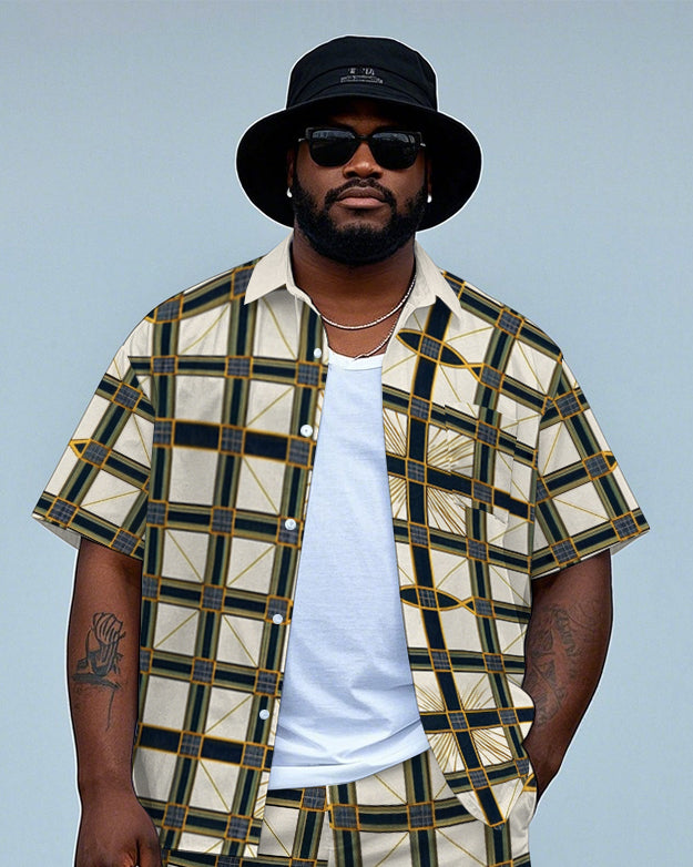Big & Tall Plaid T-Shirt Shorts Set for big men view 2