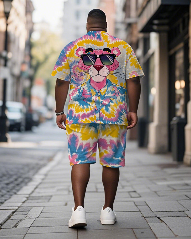 Big & Tall Pink Graphic Graffiti T-Shirt Shorts Set for big men view 4