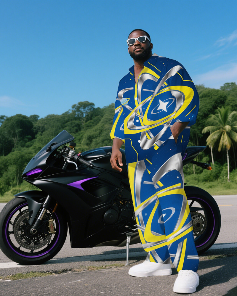 Big & Tall Geometric T-Shirt Pants Set for big men view 2