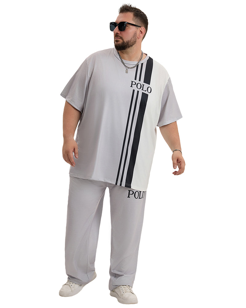 Big & Tall White Gray Colorblock T-Shirt Pants Set for big men view 7