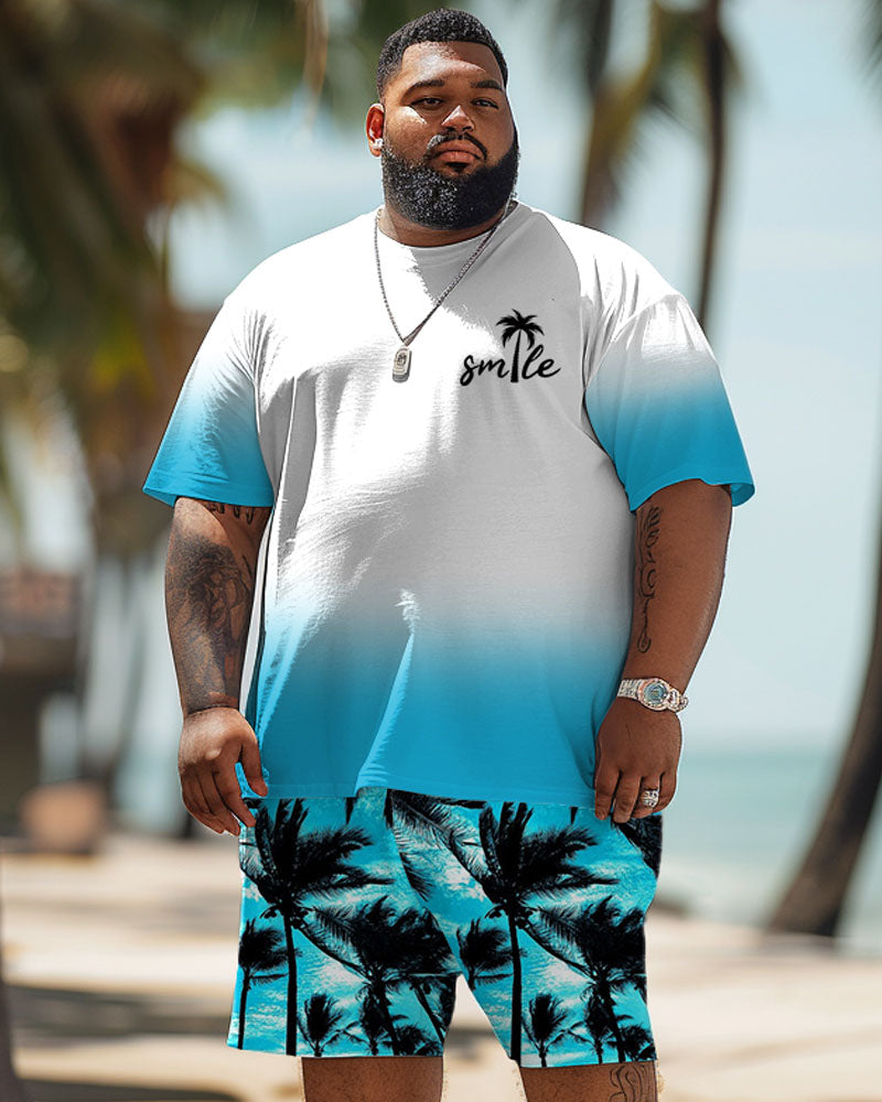 Big & Tall Hawaiian Gradient T-Shirt Shorts Set for big men view 1