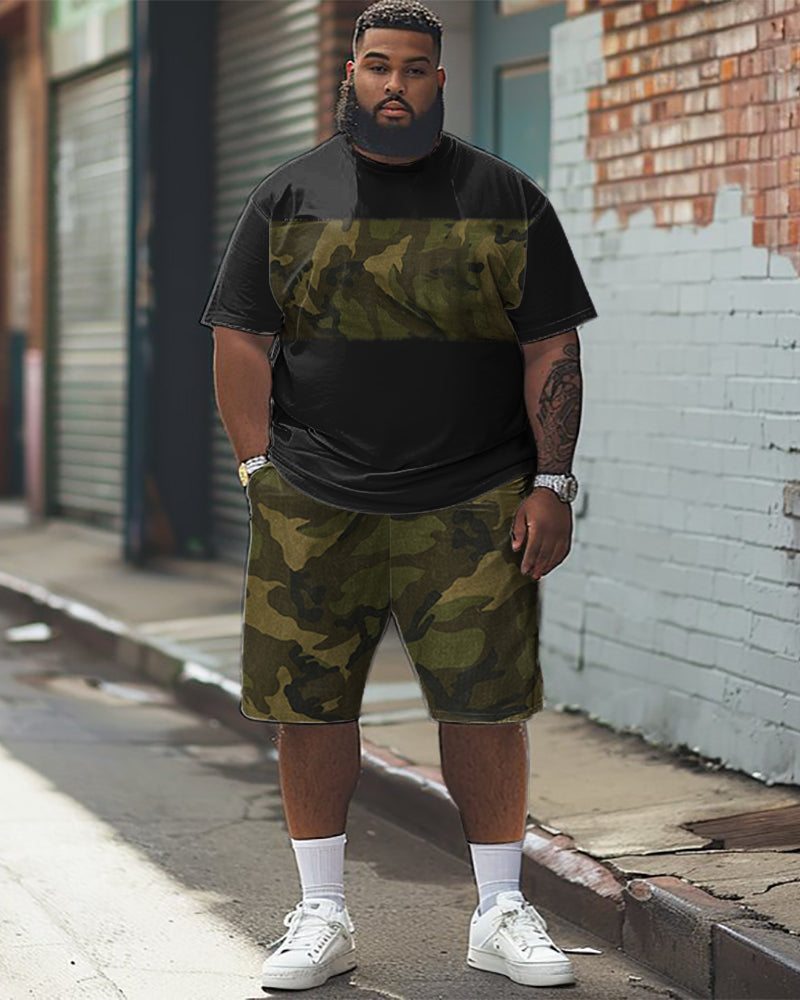Big & Tall Colorblock Graphic T-Shirt Shorts Set for big men view 1