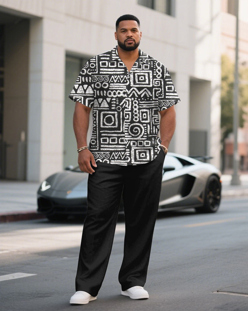 Big & Tall Black Business Casual T-Shirt Pants Set for big men view 1