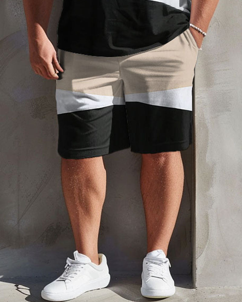 Big & Tall Khaki Colorblock T-Shirt Shorts Set for big men view 4