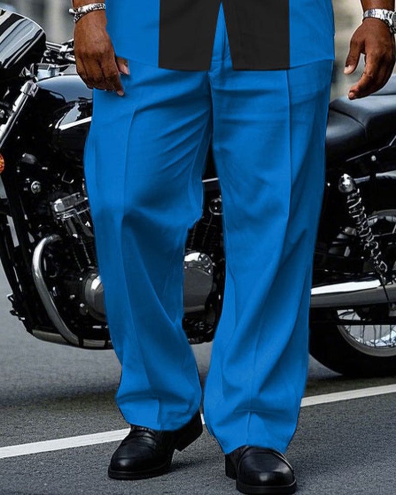 Big & Tall Black Blue Colorblock T-Shirt Pants Set for big men view 3