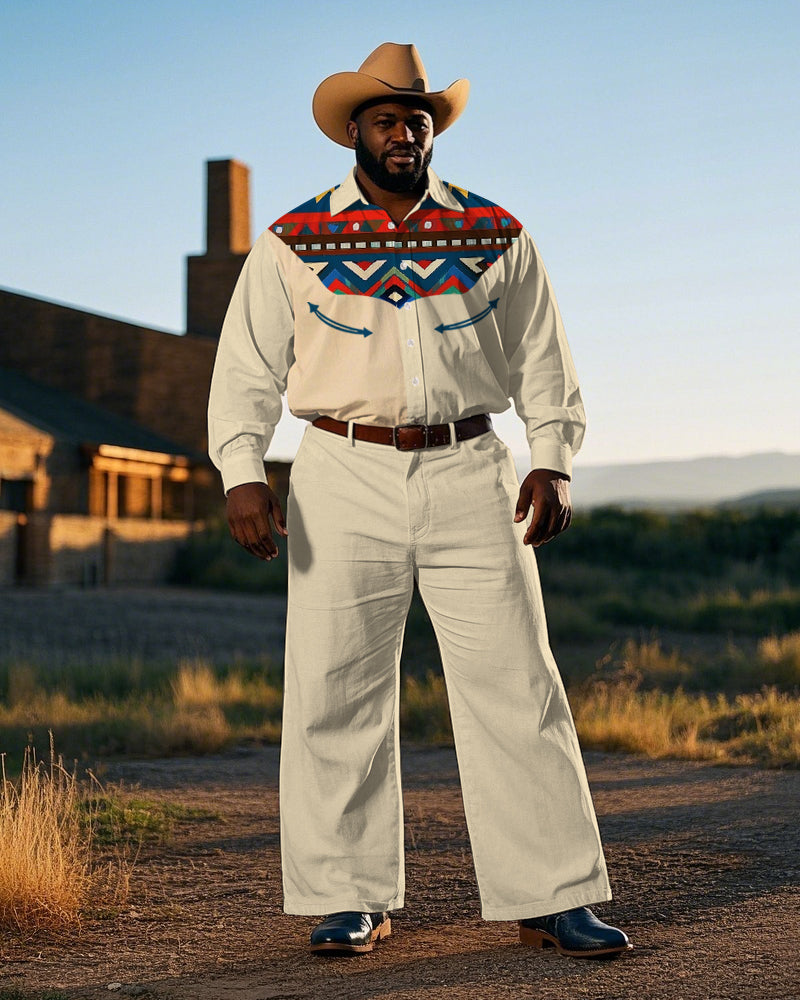 Big & Tall Western Geometric T-Shirt Pants Set for big men view 1