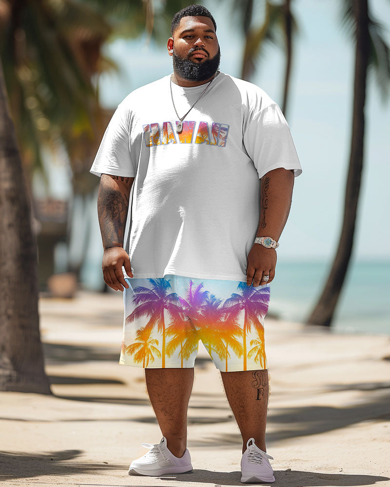 Big & Tall Hawaiian Gradient T-Shirt Shorts Set for big men view 2