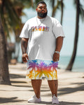Big & Tall Hawaiian Gradient T-Shirt Shorts Set for big men view 2