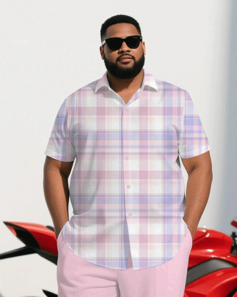 Big & Tall Pink Plaid T-Shirt Pants Set for big men view 2
