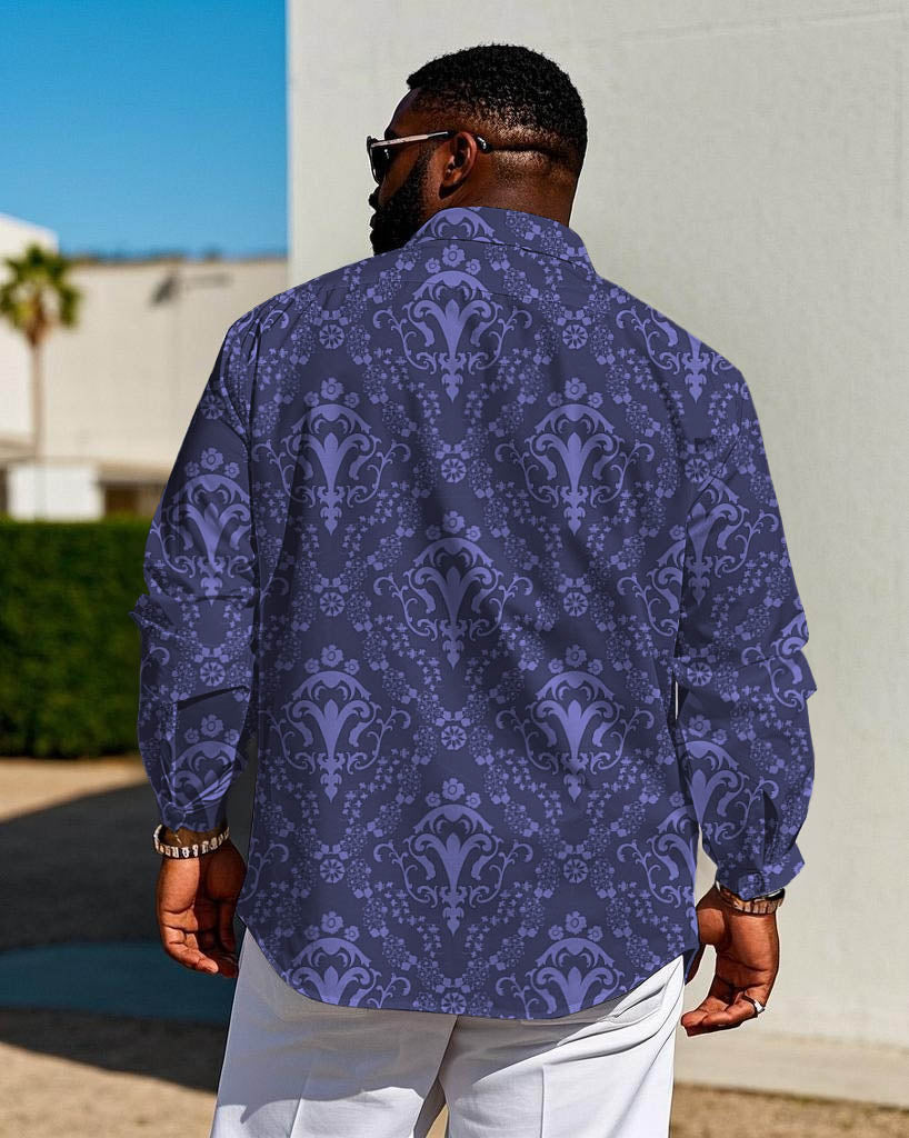 Big & Tall Purple Business Casual Long Sleeve Shirt for big men view 2