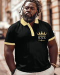 Big & Tall Black Graphic Polo Shorts Set for big men