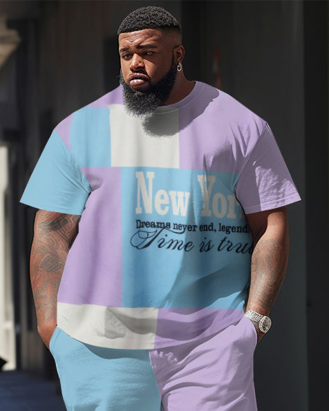Big & Tall Colorblock Graphic T-Shirt Pants Set for big men view 2