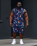 Big & Tall Hawaiian T-Shirt Shorts Set for big men view 1