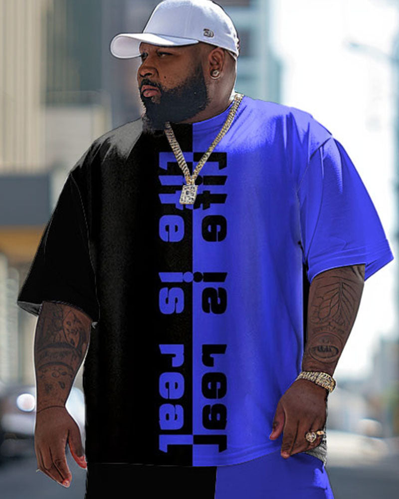 Big & Tall Colorblock Graphic T-Shirt Pants Set for big men view 2