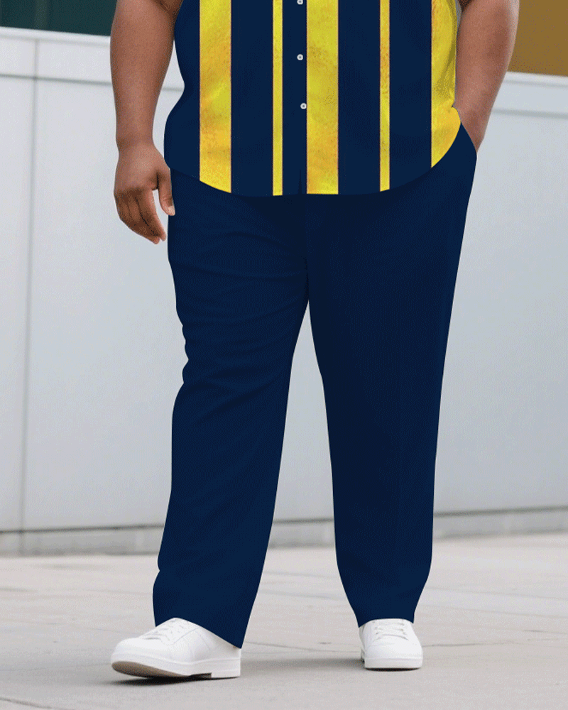 Big & Tall Blue Yellow Striped T-Shirt Pants Set for big men view 3