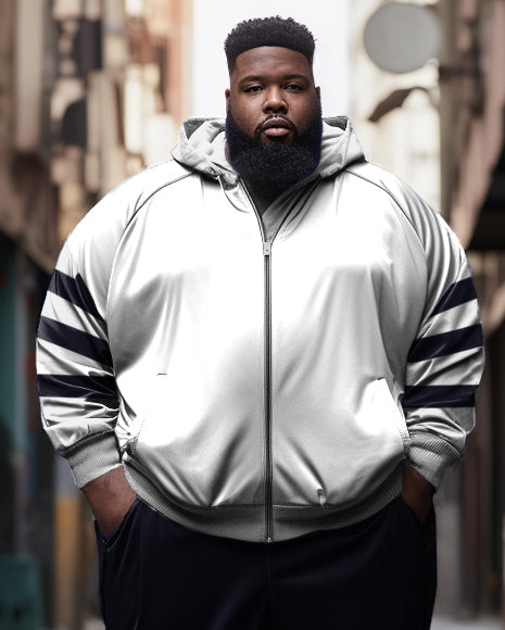 Big & Tall White Colorblock Hoodie Sweatpants Set for big men view 2