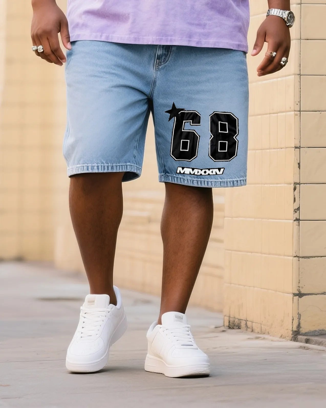 Big & Tall Denim Streetwear T-Shirt Shorts Set for big men view 3